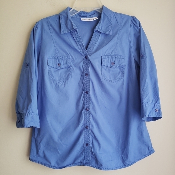St. John's Bay Pale Blue Button Down Blouse - Picture 1 of 10